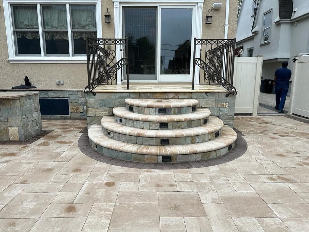 Finished curved steps with bullnose stone treads