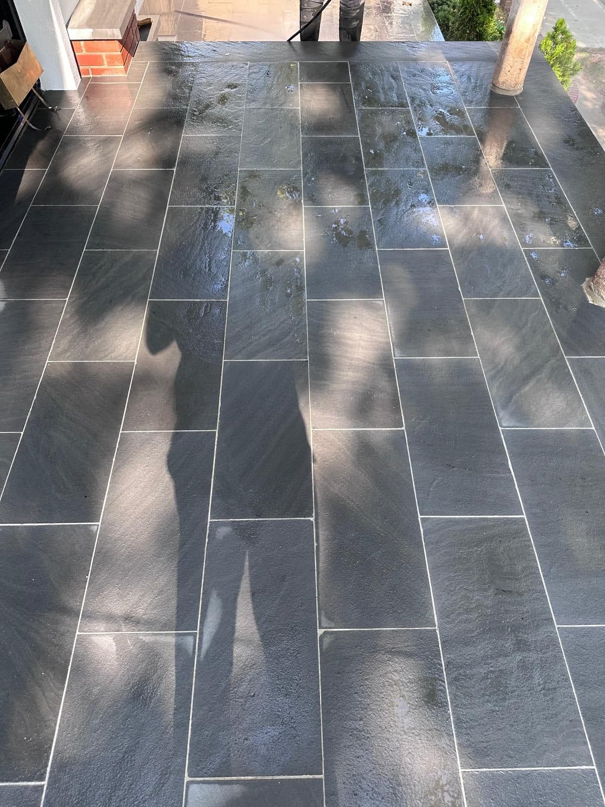 Backyard finished in blue stone tiles