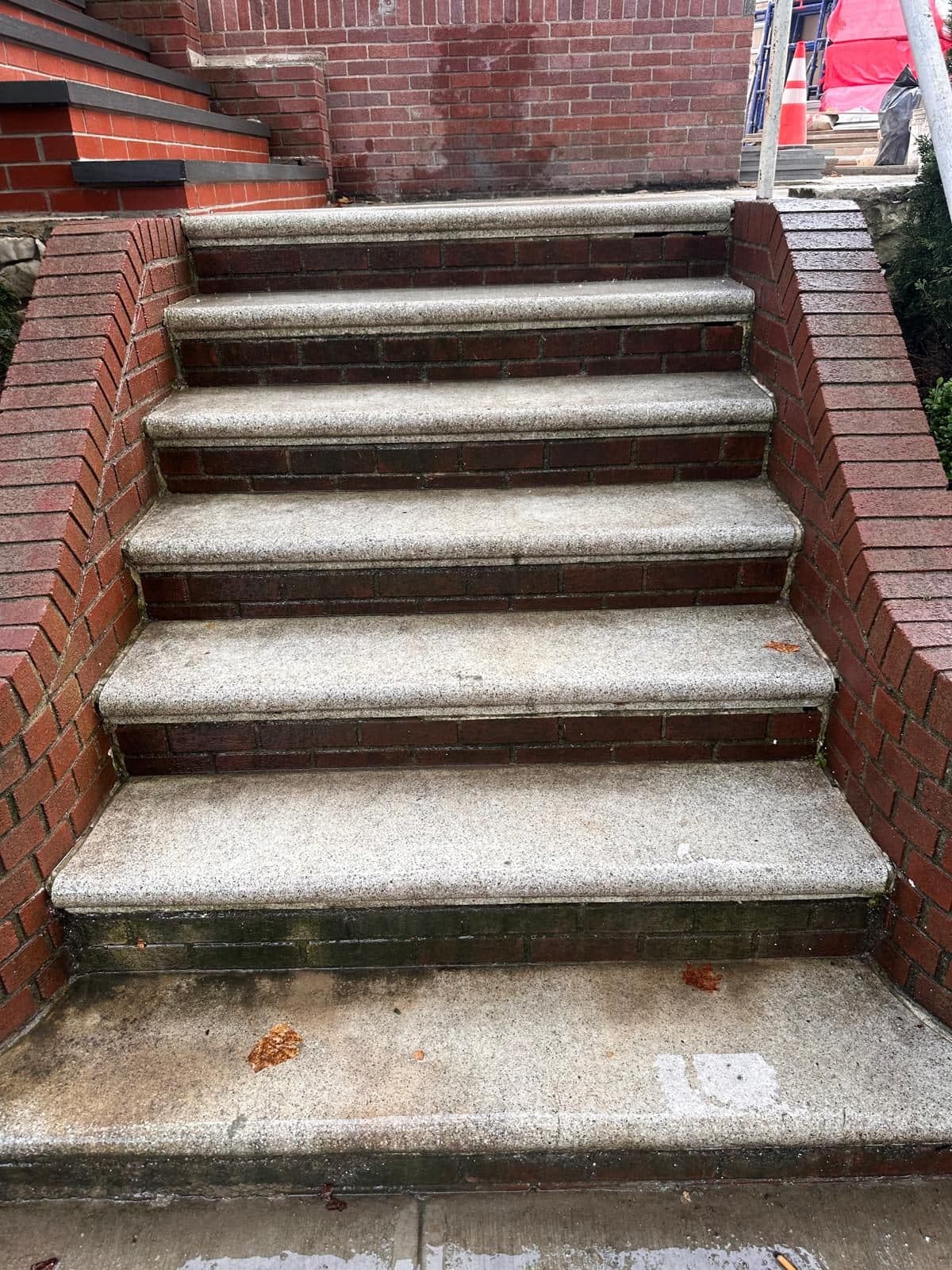 After: new stone steps between red brick side walls