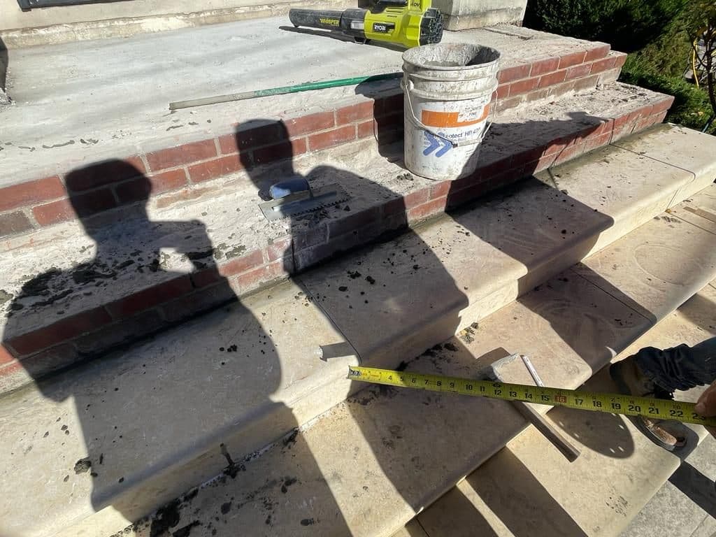 New stone treads measured on the old steps