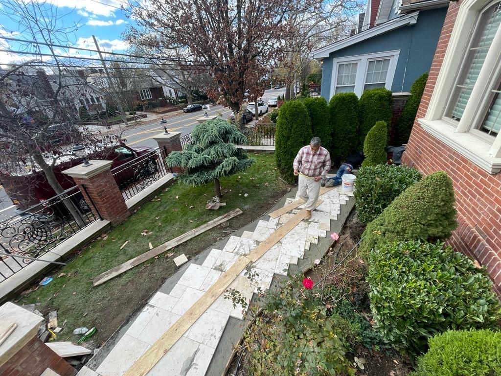 Walkway being laid through the front garden