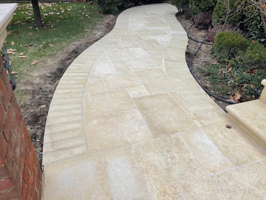 Finished curved Jerusalem stone walkway