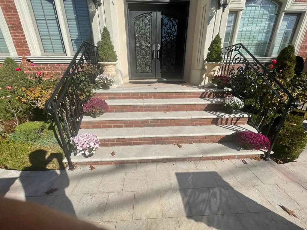 Before: old front steps with worn red treads