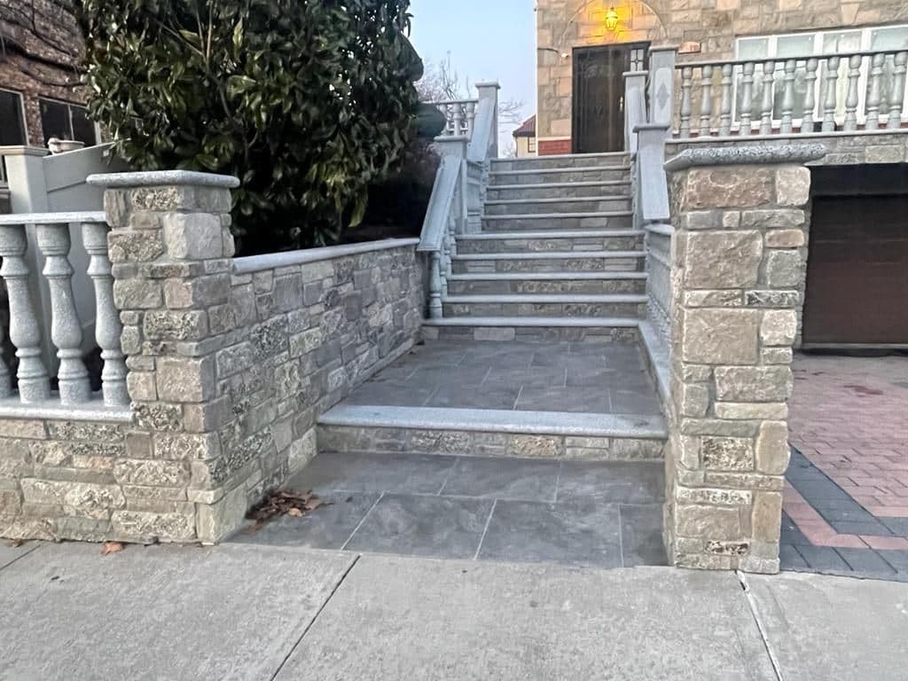 Finished stone steps, walls and balusters