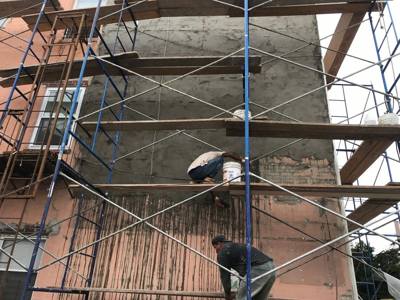 Scaffolding set up along the building