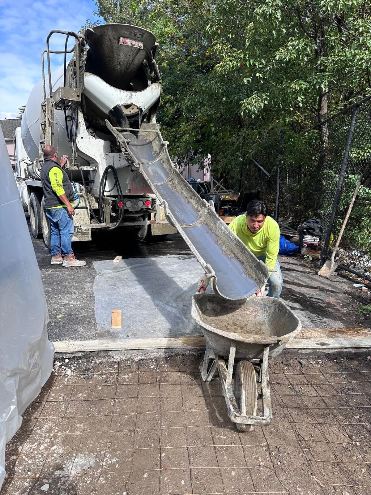 Concrete truck delivering the pour