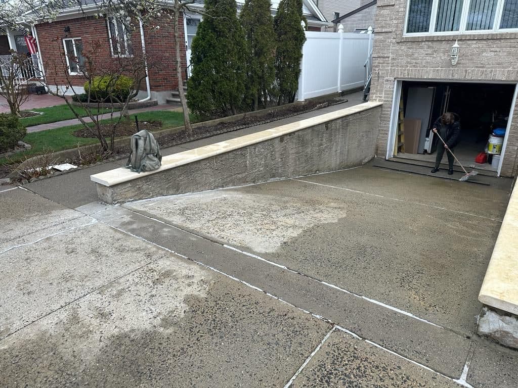 Finished Jerusalem stone walkway beside the driveway