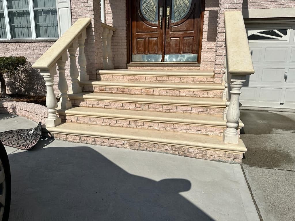 Before: worn front steps and landing