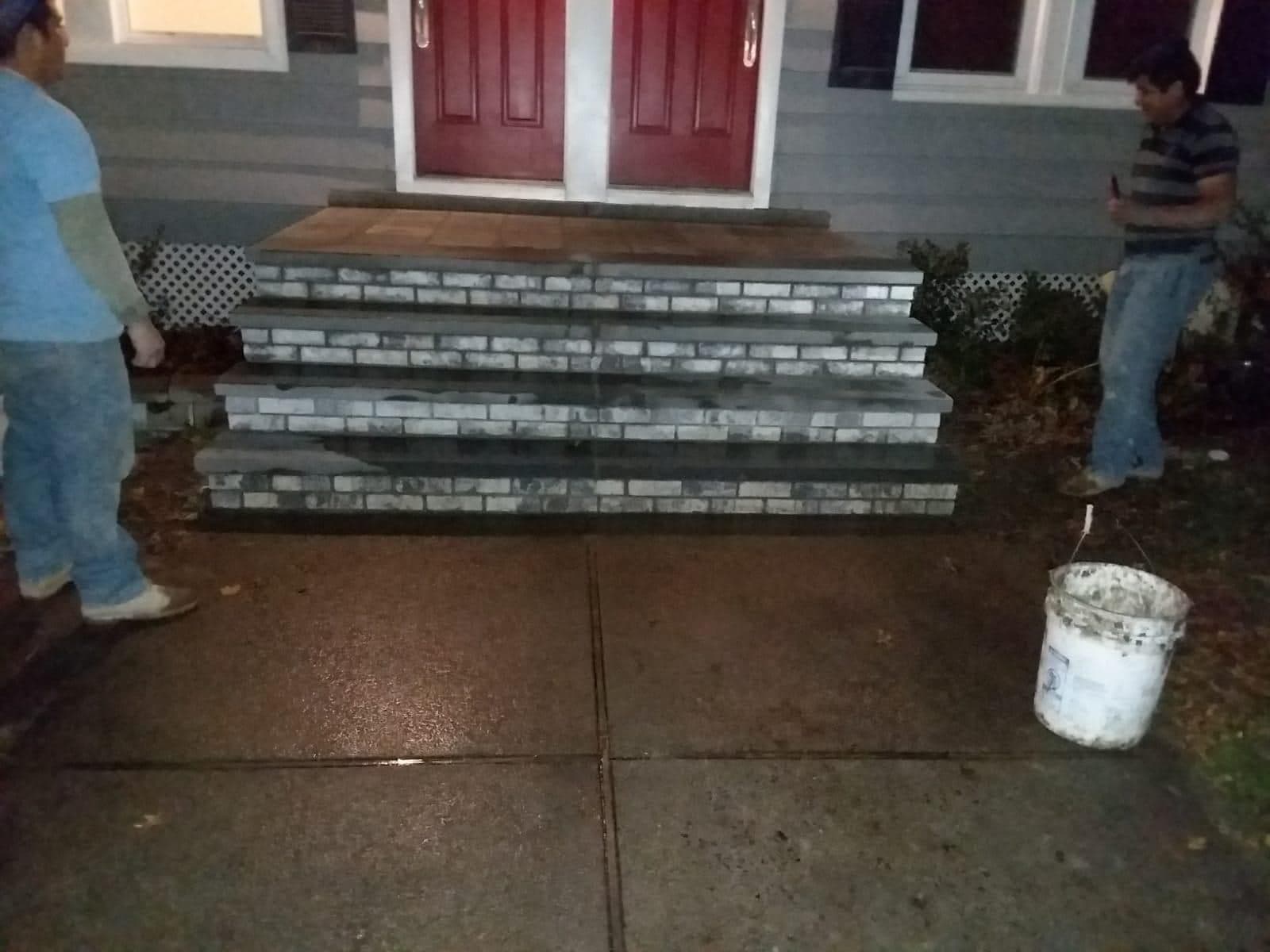 After: new steps with dark stone treads and light stone sides