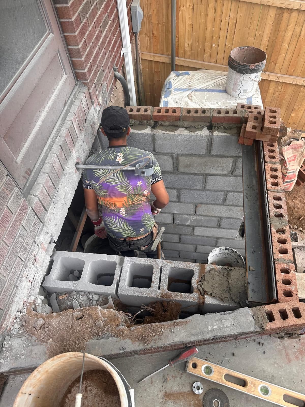 New concrete block walls going up in the stairwell