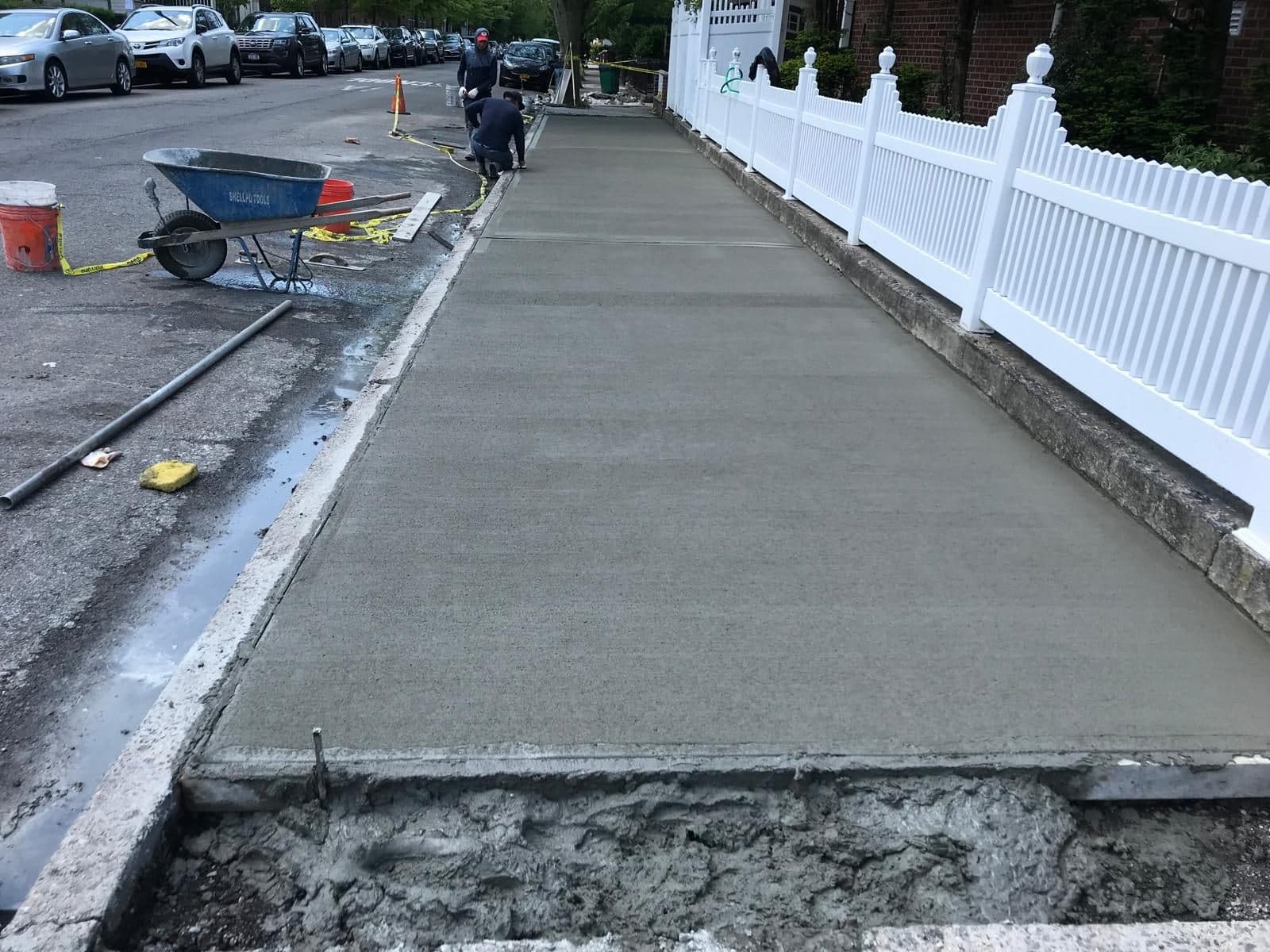 Freshly poured concrete sidewalk in Gravesend, Brooklyn